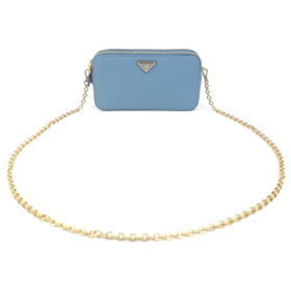 Prada Chain Triangle Bag Crossbody Leather Saffiano Sky Blue - Picture 9 of 9
